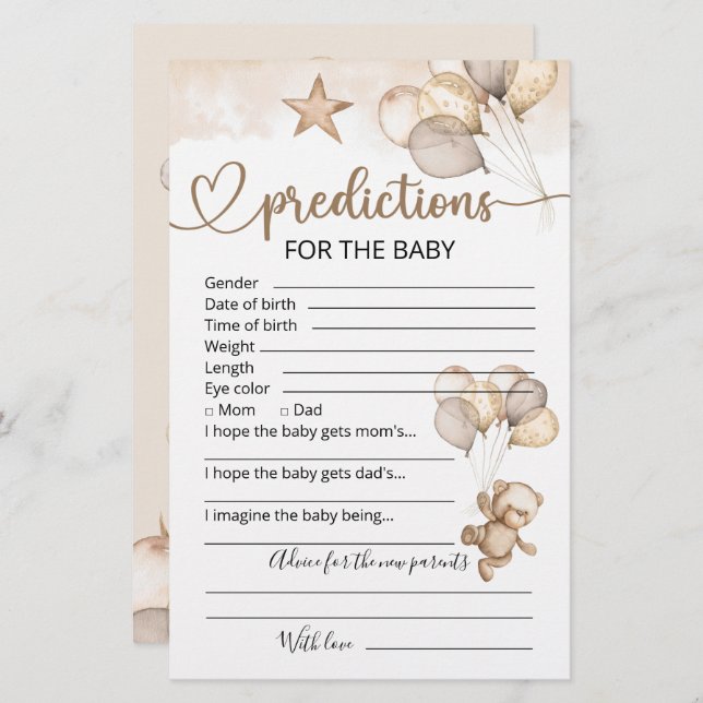 Baby Predictions | Baby Shower Game (Front/Back)