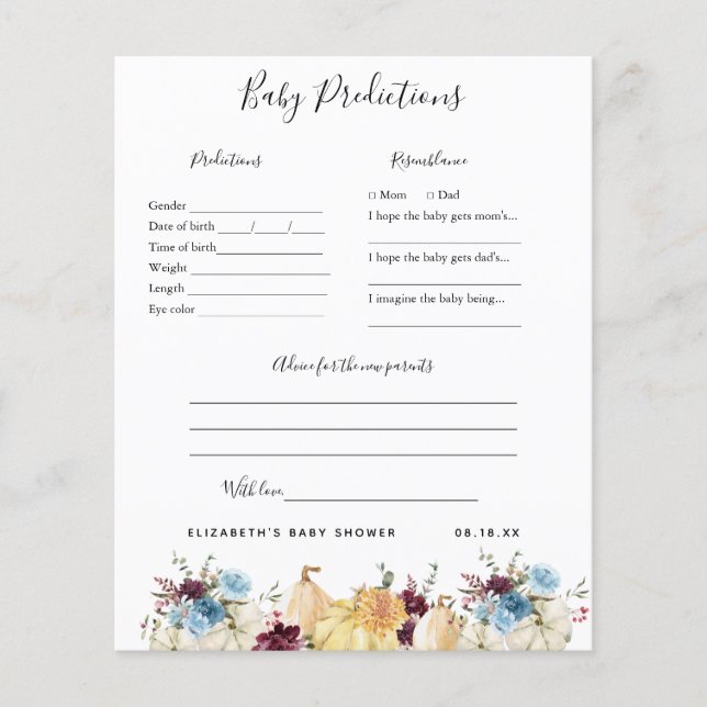 Baby Predictions | Baby Shower Game (Front)