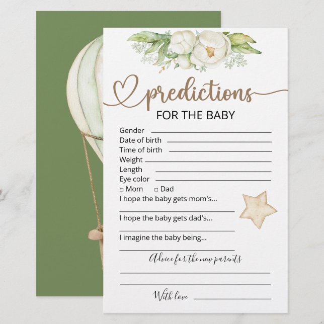 Baby Predictions | Baby Shower Game (Front/Back)