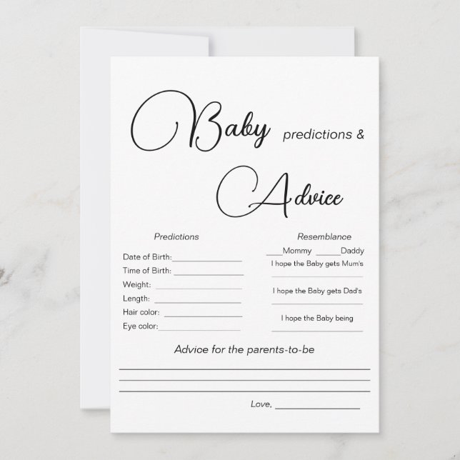  Baby Predictions Baby Shower Game Invitation (Front)