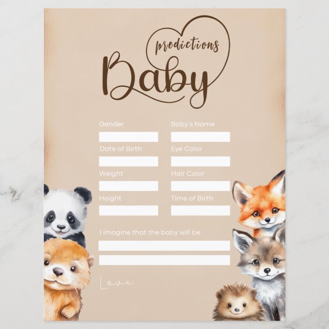 Baby Predictions Card Baby Shower  Game (Front)