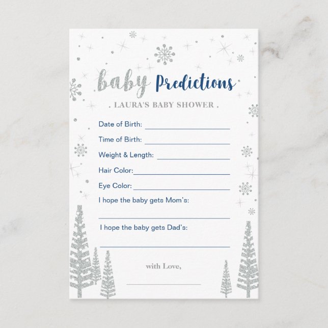 Baby Predictions Card - Winter Baby Shower Game (Front)