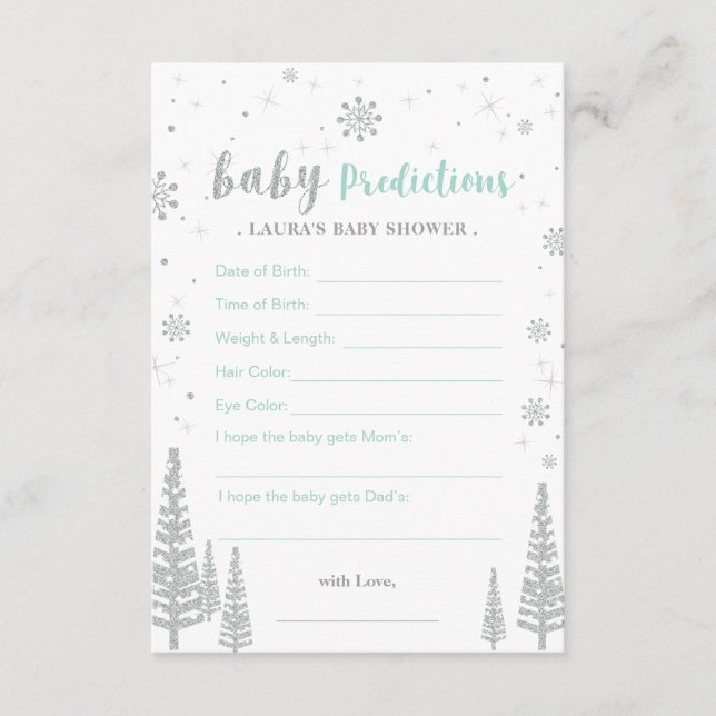 Baby Predictions Card - Winter Baby Shower Game (Front)