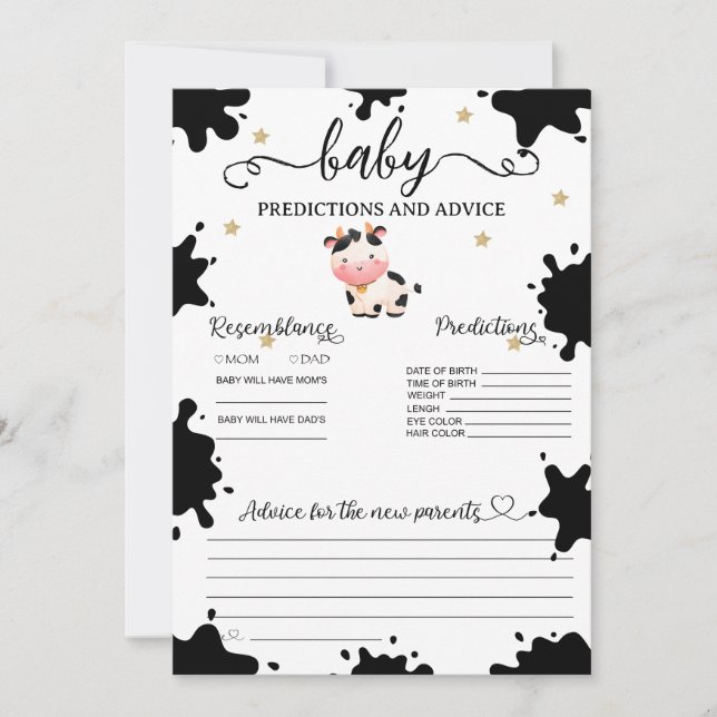 Baby Predictions Cow Themed Card (Front)