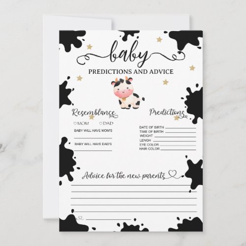 Baby Predictions Cow Themed Card
