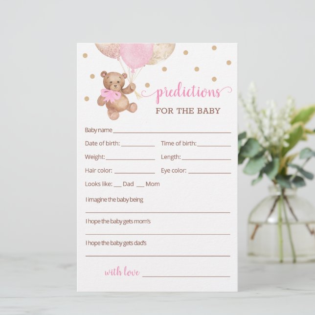 Baby Predictions for the Baby Shower Teddy Bear (Standing Front)