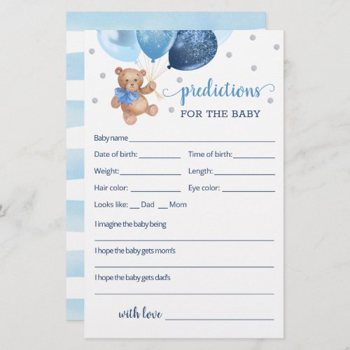 Baby Predictions for the Baby Shower Teddy Bear
