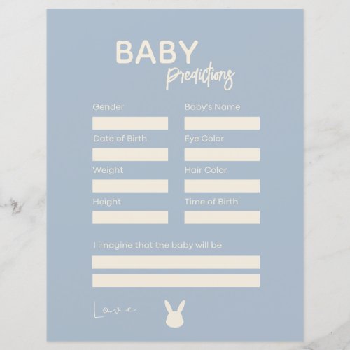 Baby Predictions Game blue bunny baby shower 