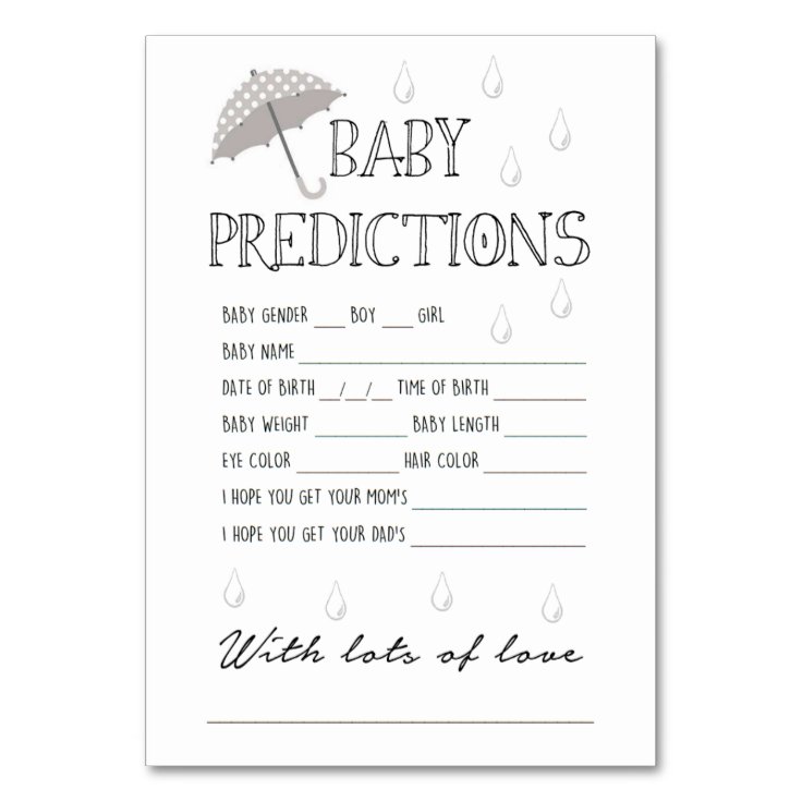 Baby Predictions Game for Baby Shower Table Number Zazzle