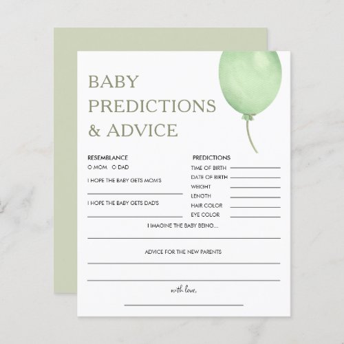 Baby Predictions  Green Balloon Baby Shower Game