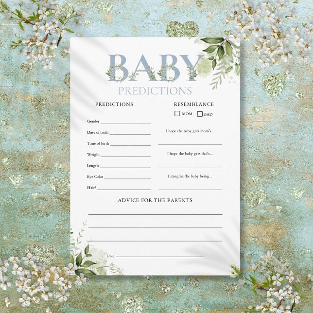 Baby Predictions Greenery Baby Shower Game Card (Baby Predictions Greenery Baby Shower Game Card)