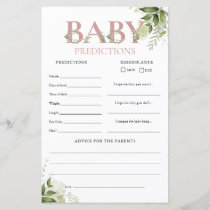 Baby Predictions Greenery Pink Baby Shower Game