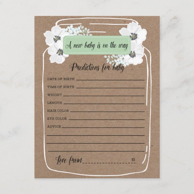Baby Predictions Mason Jar Baby Shower Game Card (Front)