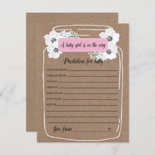 Baby Predictions Mason Jar Baby Shower Game Card (Front/Back)