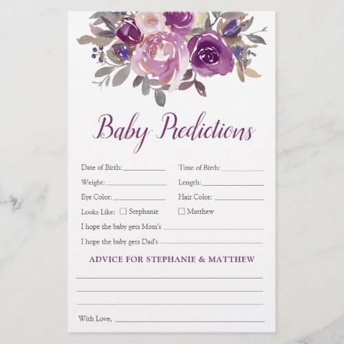 Baby Predictions Mauve Purple Baby Shower Game