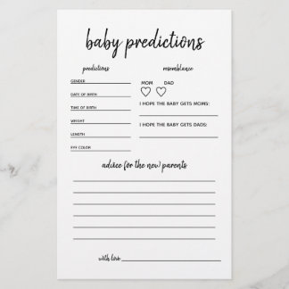 Baby Predictions Minimalist Baby Shower Game