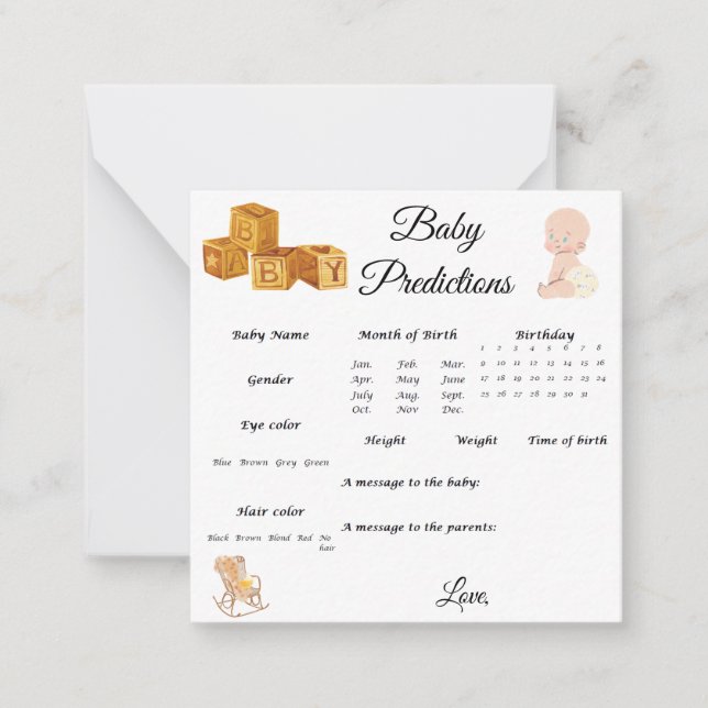 Baby Predictions Note Card (Front)