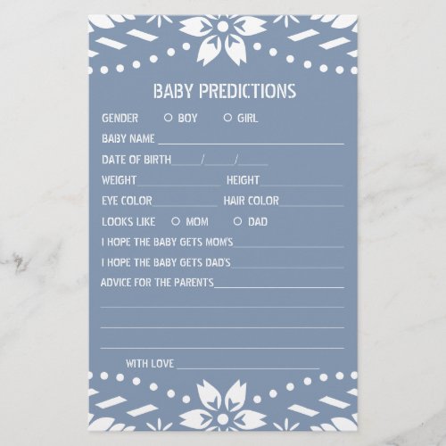 Baby predictions papel picado Baby Boy Shower game Flyer