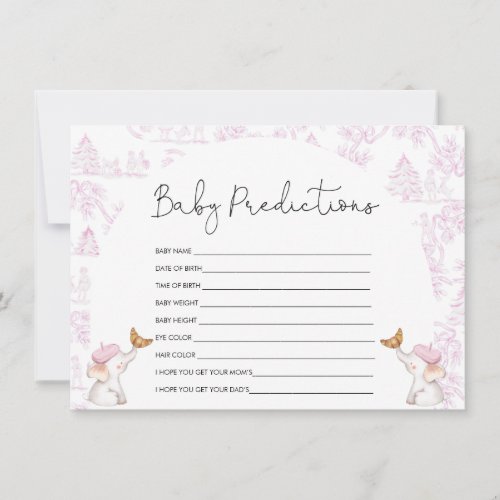 Baby Predictions Pink Toile Baby Shower Game Invitation