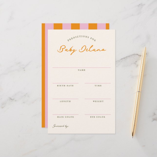 Baby Predictions Shower Guessing Game Stationery (Front/Back In Situ)