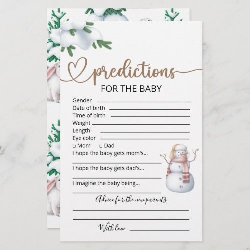 Baby Predictions  Winter Baby Shower Game