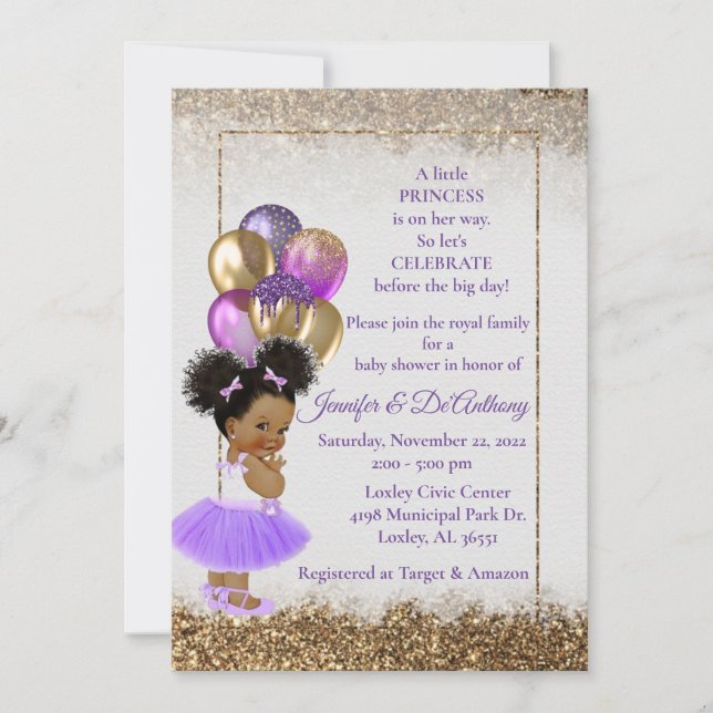 Baby Princess Lavender and Gold Baby Shower Invitation (Front)