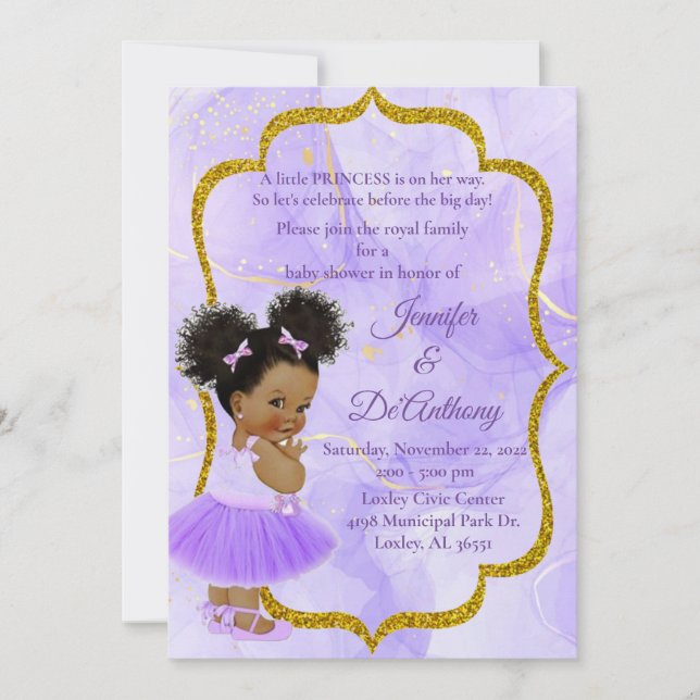 Baby Princess Lavender Marble Baby Shower Invitation (Front)