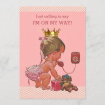 Baby Princess on Phone Baby Shower Chevrons Invitation