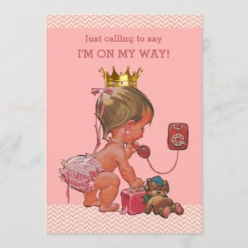 Baby Princess On Phone Baby Shower Chevrons Invitation by GroovyGraphics at Zazzle