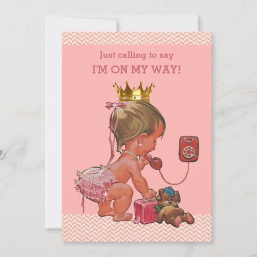 Baby Princess on Phone Baby Shower Chevrons Invitation