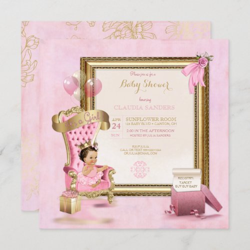 Baby Princess Tutu Crown Gold Pink Royal Invitation