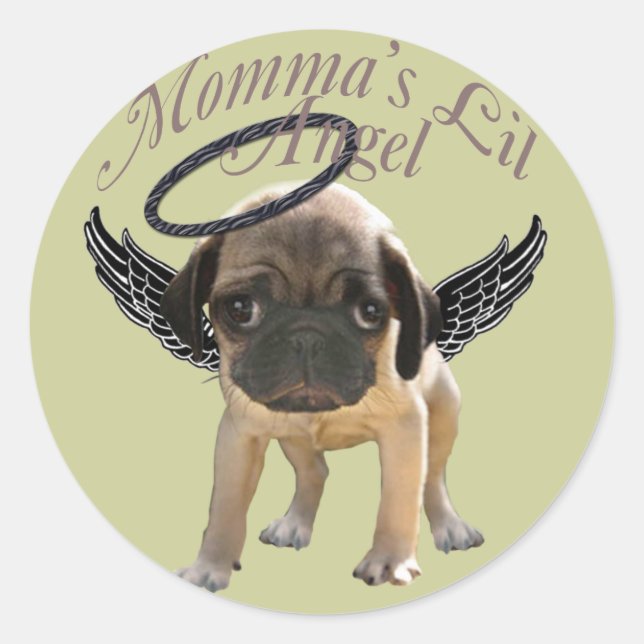 Baby Pug  Angel Classic Round Sticker (Front)