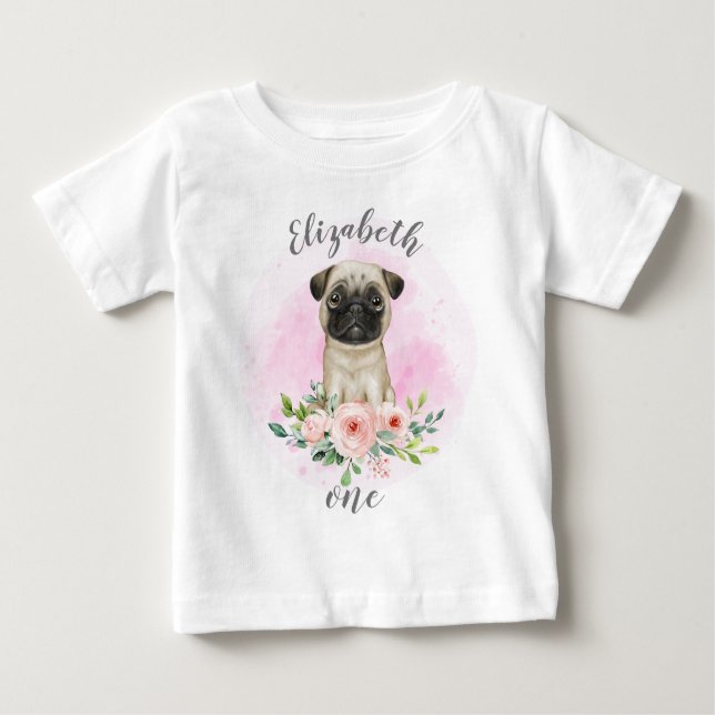 Baby Pug Birthday Baby T-Shirt (Front)