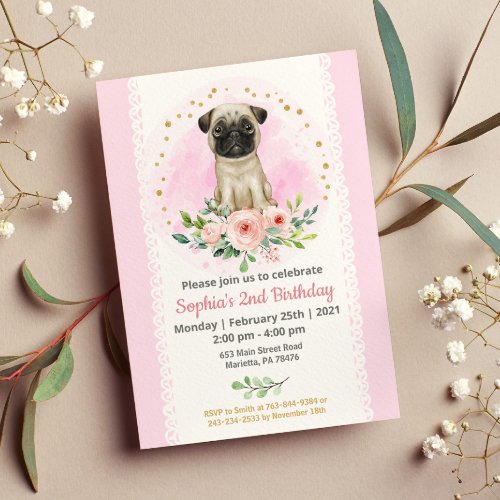 Baby Pug Birthday Party Invitation