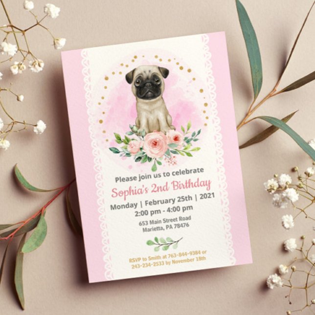 Baby Pug Birthday Party Invitation (Creator Uploaded)