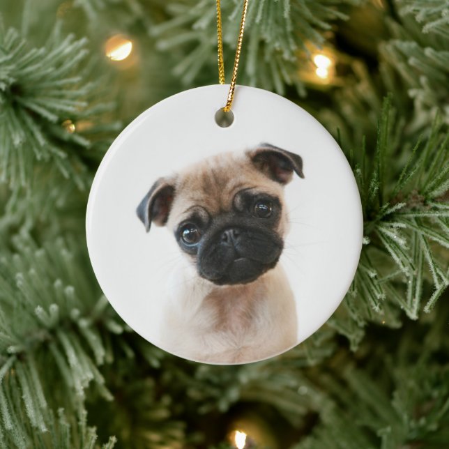 Baby Pug Portrait Ceramic Ornament (Tree)