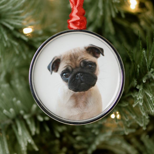 Baby Pug Portrait Metal Ornament (Tree)