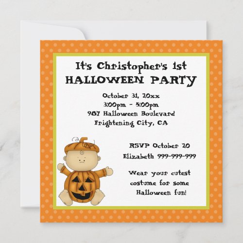 Baby Pumpkin Kid First Halloween Party Invitations