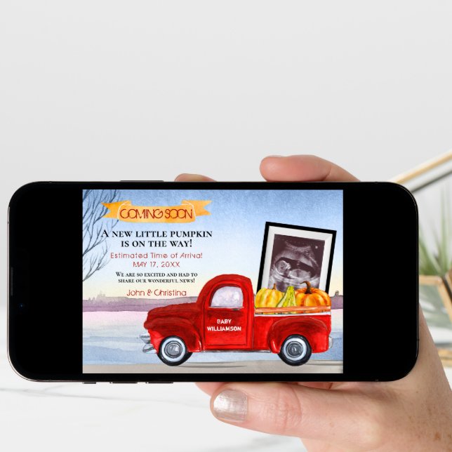 Baby Pumpkin Red Truck Ultrasound Pregnancy Announcement (Front Digital)