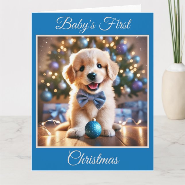 Baby Puppy's First Christmas (Blue) Card (Front)