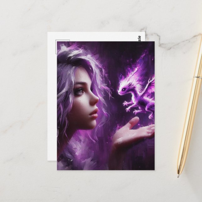 Baby Purple Dragon Postcard (Front/Back In Situ)
