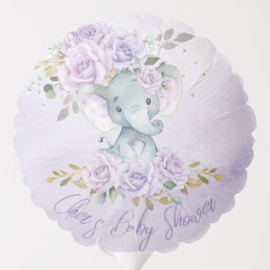 Baby Purple Floral Cute Elephant Boy Baby Shower Balloon