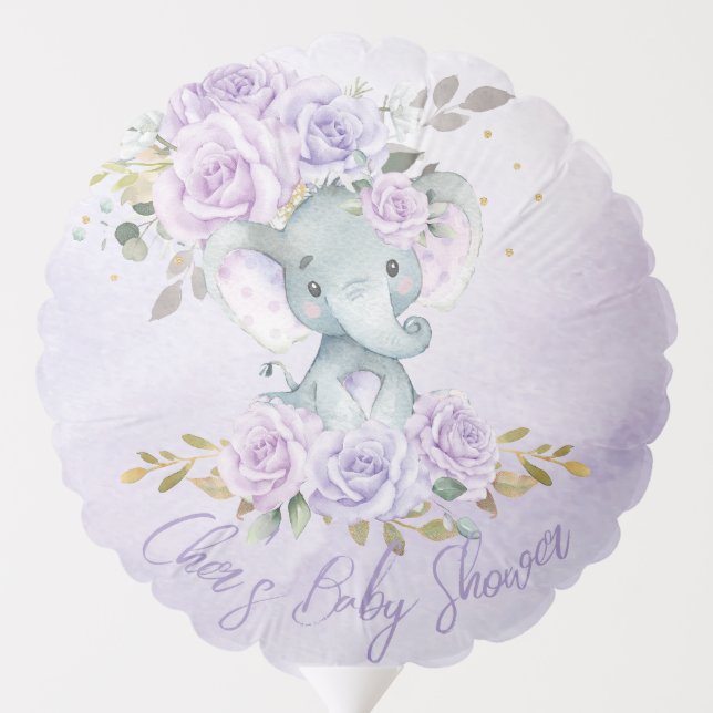 Baby Purple Floral Cute Elephant Boy Baby Shower Balloon (Back)