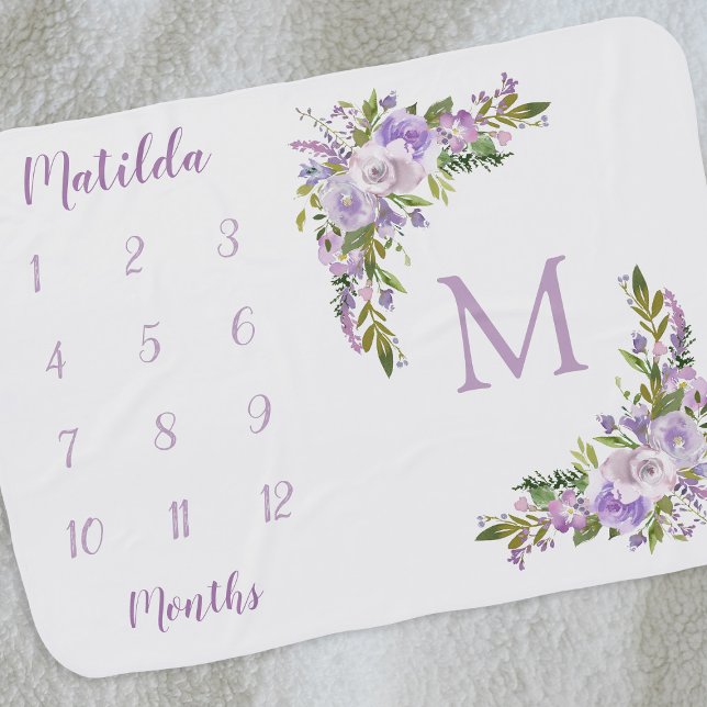 Baby Purple Girl Milestone Monthly Baby Blanket (Creator Uploaded)