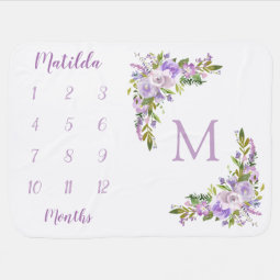Baby Purple Girl Milestone Monthly Baby Blanket | Zazzle