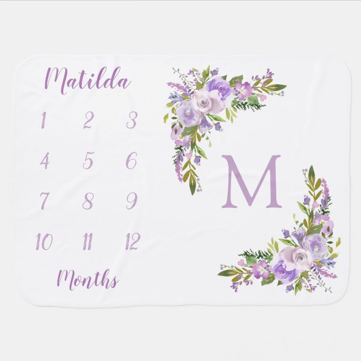 Baby Purple Girl Milestone Monthly Baby Blanket | Zazzle