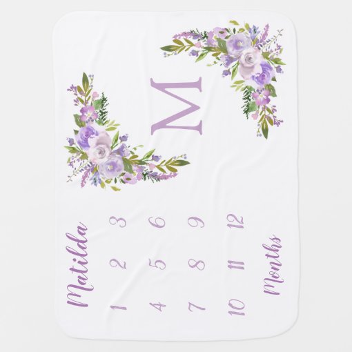 Baby Purple Girl Milestone Monthly Baby Blanket | Zazzle