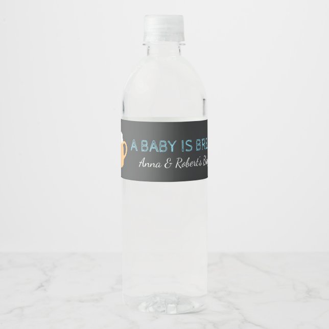 Baby-Q A Baby is Brewing Boy Water Bottle Label (Front)