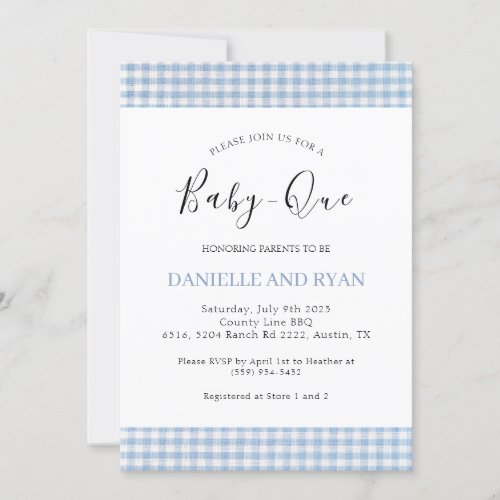 Baby Q Baby Shower Barbecue Checkered Boy Blue Invitation
