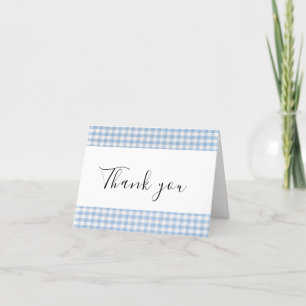 Baby Q Baby Shower Barbecue Checkered Boy Blue Letterpress Thank You Card